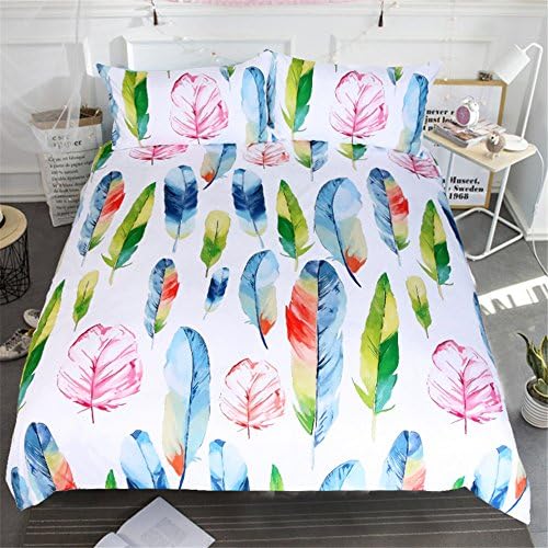 3D Watercolor feather oil painting bedding, bedding sets, cartoon Bedding , Duvet Cover, Pillow Cases,Boys and Girls Twin Full Queen King (Full)