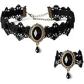 Youniker Retro Handmade Choker Necklace for Women Gothic Black Lace Necklace for Halloween Punk Costume Party Royal Court Vampire Choker