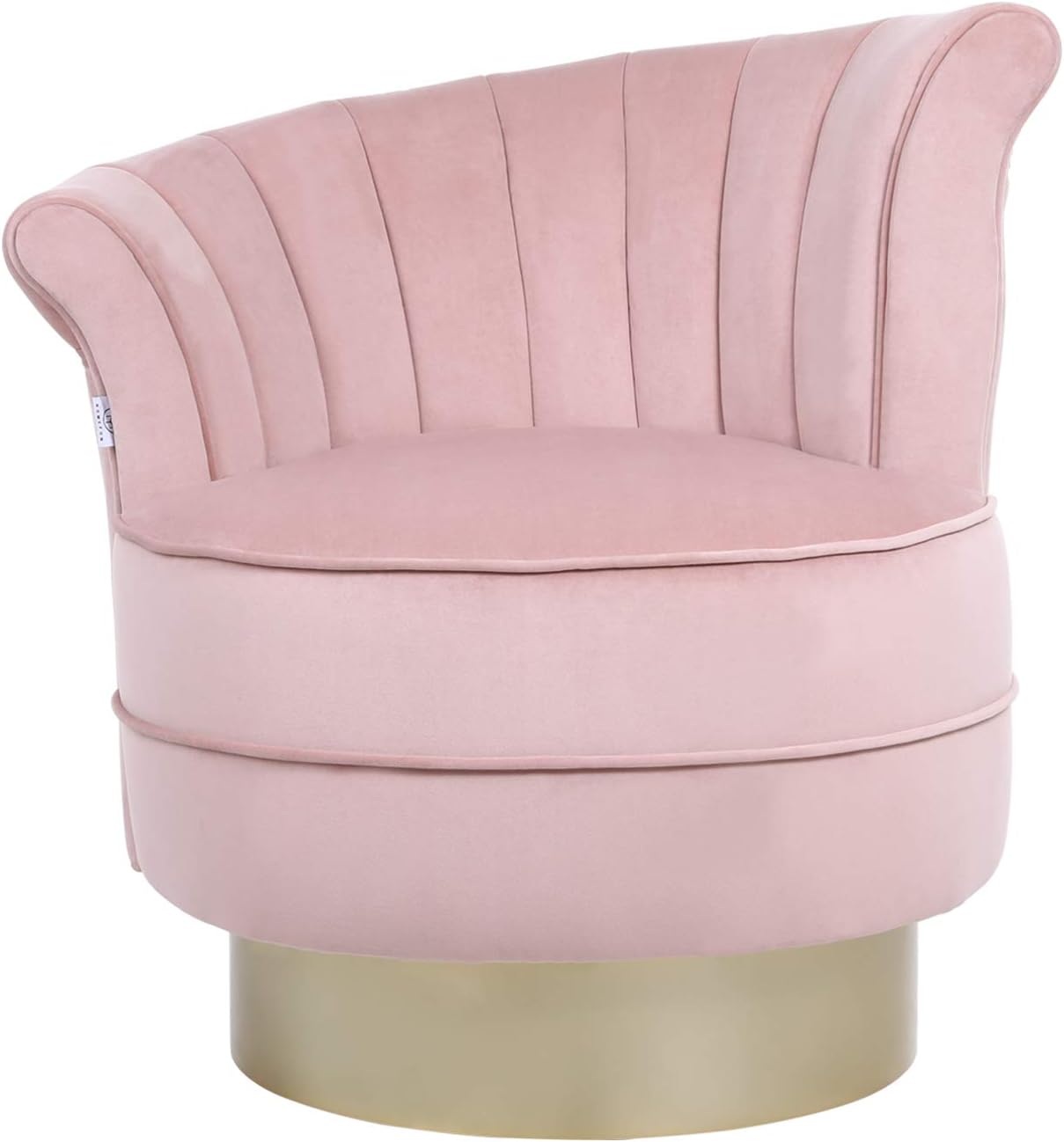 HOMEFUN Swivel Vanity Chair, Modern Makeup Barrel Chair Stool for Bedroom/Living Room Velvet Pink-Tilt Right