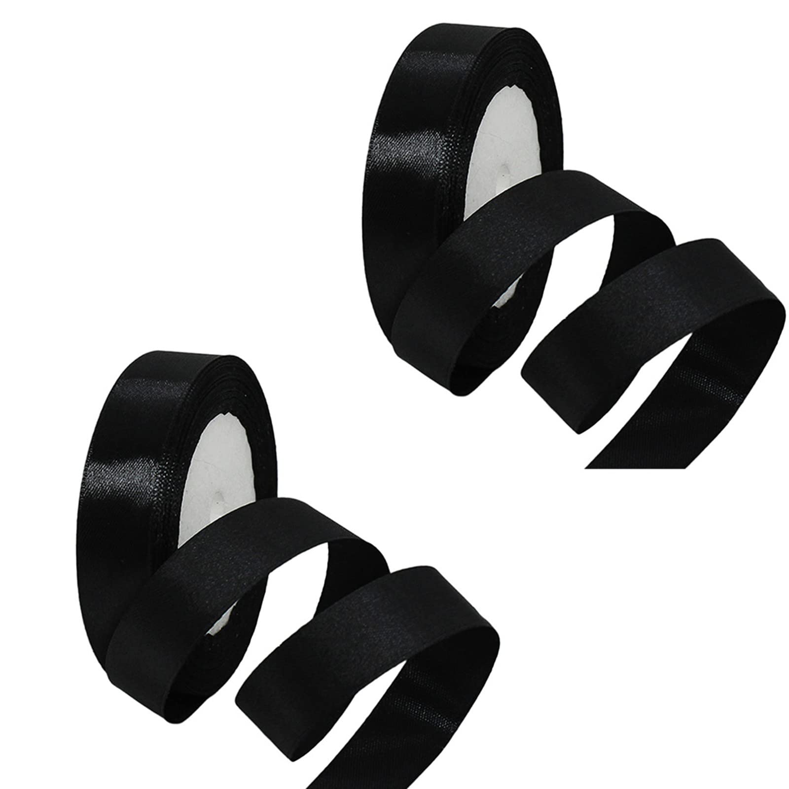 2 Rolls Black Satin Ribbon - 20mm Double Sided, 22M for Gift Wrapping, Crafting, Cake Decoration, Hair Bows, Balloons, Halloween, Weddings