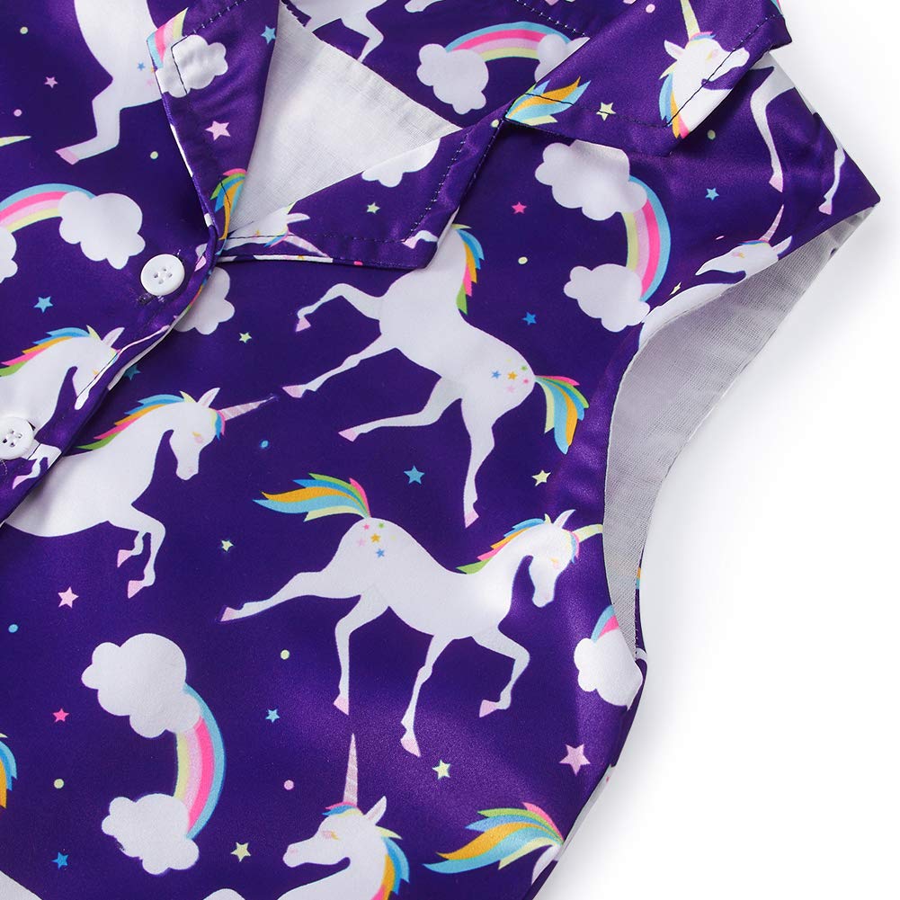 RAISEVERN Girls Unicorn Rainbow Dress Slim Fit Waist Knee Length A-Line Sleeveless Dresses with Belt Dark Navy Blue Purple