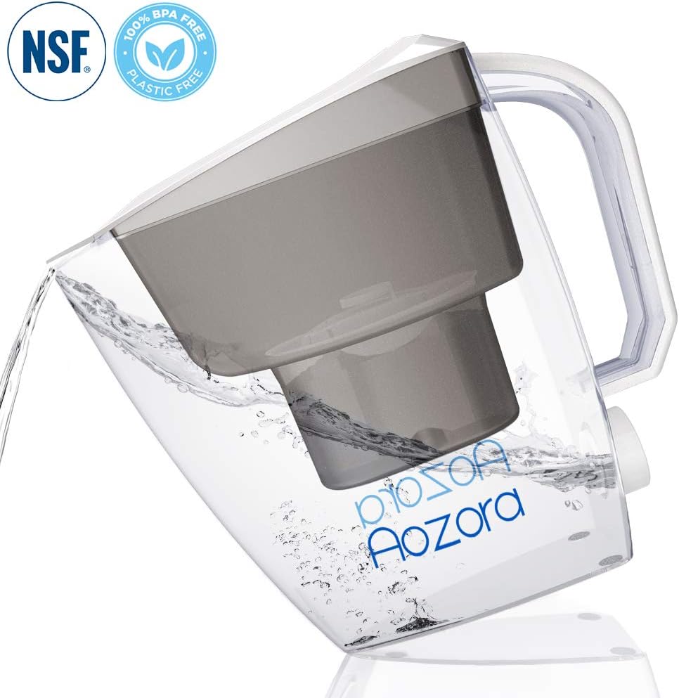 Aozora Water Filter Pitcher - Large Water Purifier with Activated Carbon, BPA Free, NSF Certified, 4-Layer Filtration for Reducing Heavy Metals & Residual Chlorine, Perfect Size for Refrigerator