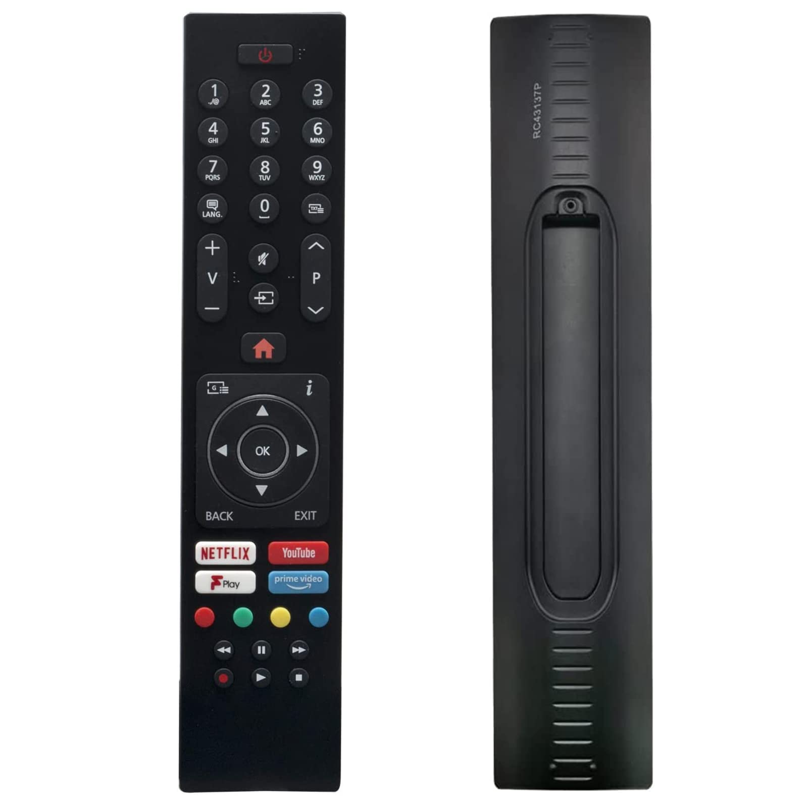 VINABTY Replacement RC43137P RC43137 Universal Remote Control fit for Luxor Bush Digihome Finlux Electriq Smart TV 32-EB-HD 32-FHD-5120 40-EB-FHD 43-EB-FHD 43-FUD-8020