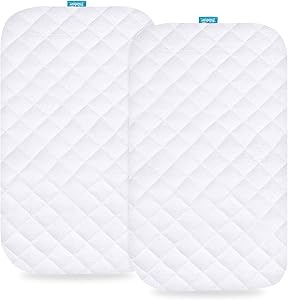 Waterproof Bassinet & Bedside Sleeper Mattress Pad Cover, Fit for Most Bedside Sleeper Bassinets Mattress, 2 Pack, Ultra Soft Bamboo Fleece Surface, Breathable and Easy Care