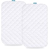 Biloban Bassinet Mattress Pad Cover, 2 Pack, Waterproof Quilted Ultra Soft Viscose Made from Bamboo Terry Surface, Fits Cloud