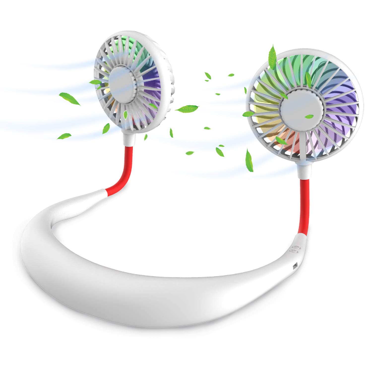 Portable Mini Neck Fan Hands Free Rechargeable Portable Desk Fan Collar Fan with Double Wind Head LED Light 3 Speed for Travel Sport Outdoor