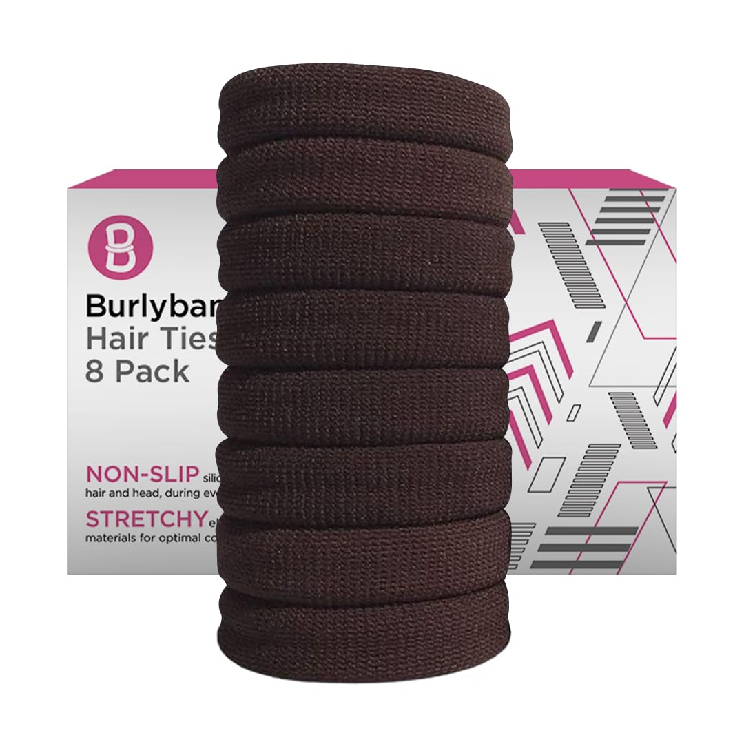 Burlybands Large Hair band, scrunchies for Thick Heavy or Curly Hair. No Slip No Damage Seamless Ponytail Holders Scrunchies Sports Thick Hair Ties (Brown 8pcs)