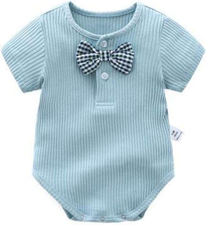 Baby Boys Clothes Fashion Knitted Cotton Short Sleeve Gentleman Cute Bow Tie Bodysuit