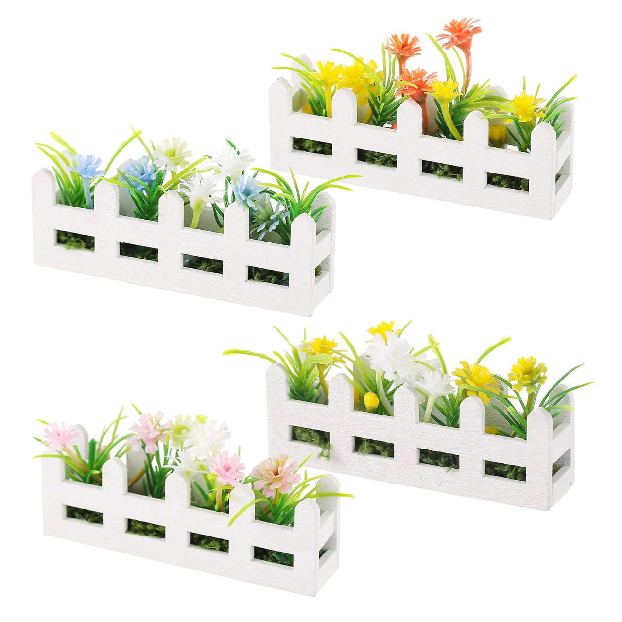 Gatuida Miniature Dollhouse Fence 4Pcs Set with Tiny Artificial Greenery for Balcony Window Box Decor Simulation Plant Decoration for Mini Garden and Dollhouse Accessories