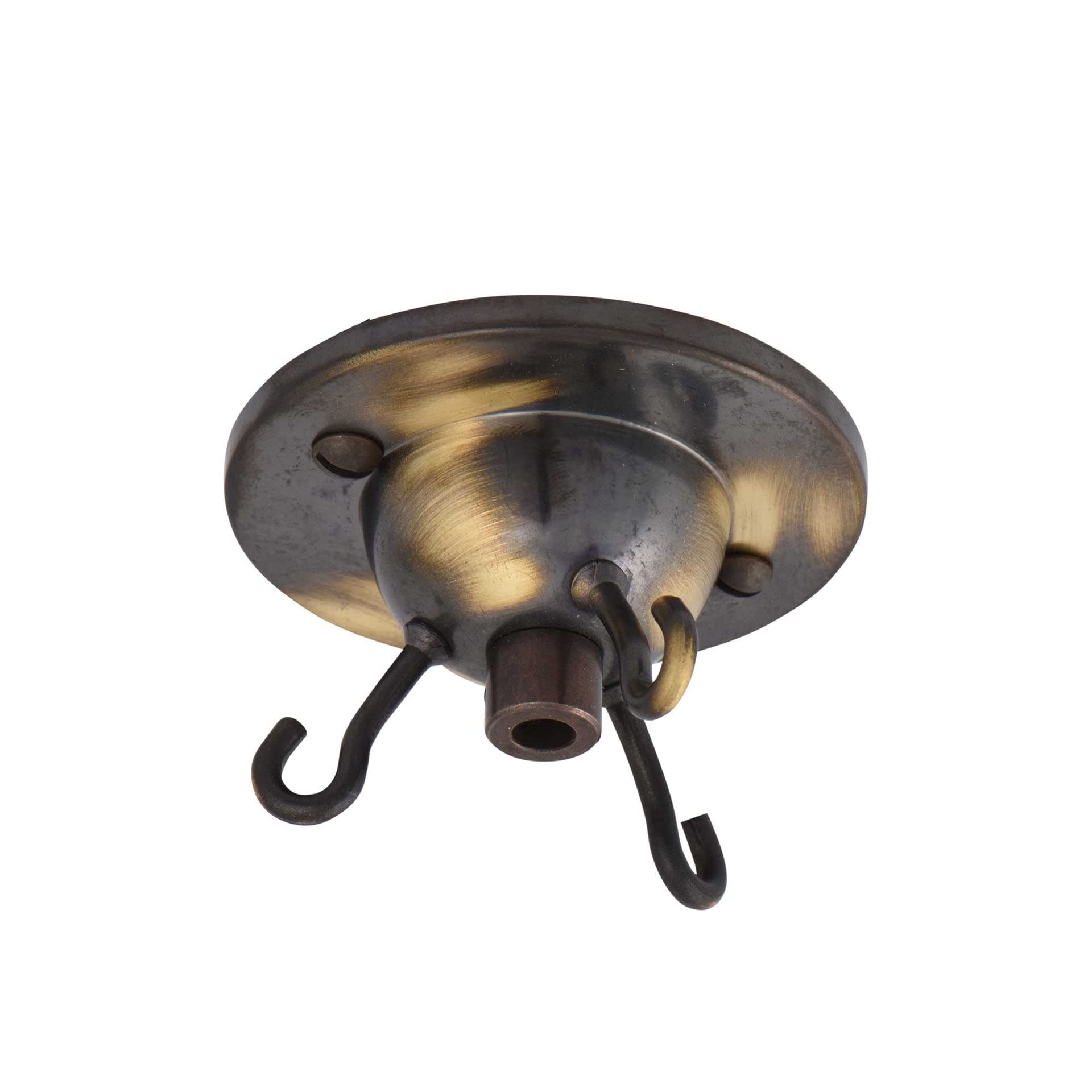 ElekTek 3 Hook Ceiling Rose Plate Light Fitting Glass Shade Chandelier with Cord Grip Screws (Brushed Antique Brass)
