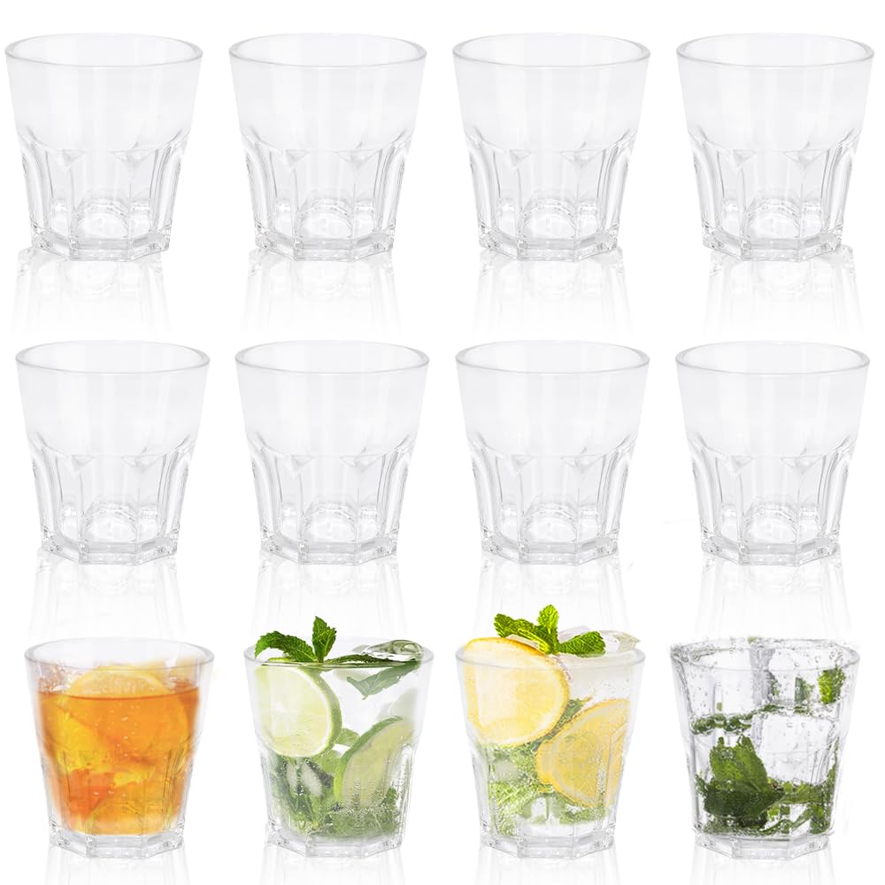 12PCS Plastic Cups Reusable, 9.2 OZ Transparent Glass Tumblers for Children, 260ML Premium Drinking Glasses for Adults Party, Stackable Acrylic Cups for Home Camping (260ml Transparent, 12PCS)