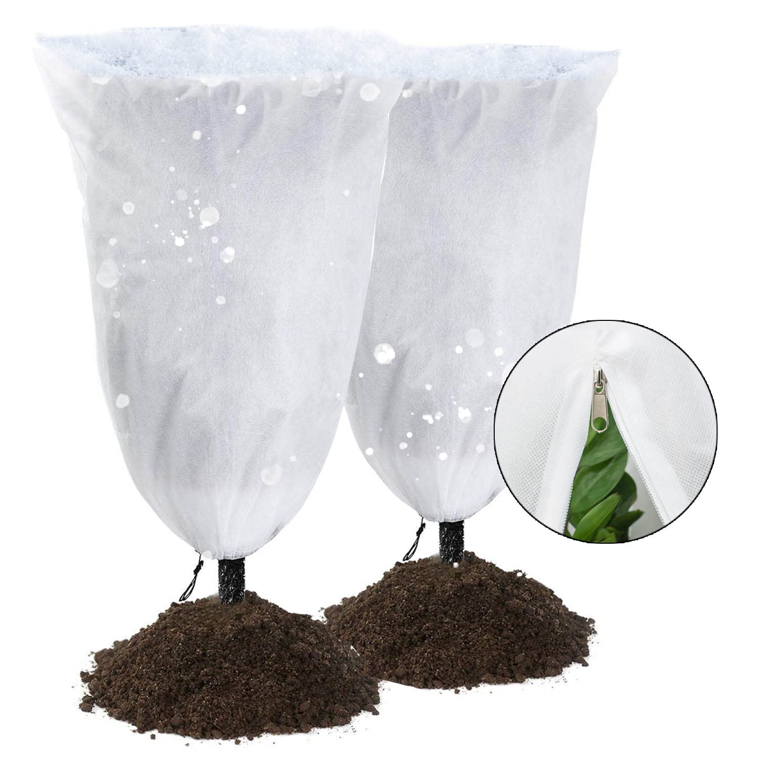 SISAY Plant Frost Protection Covers 82x120cm 2 Pcs Non-Woven Fabric Plant Antifreeze Cloth Winter Plant Fleece Frost Protection Covers Garden Plant Warming Jackets with Zipper and Drawstring