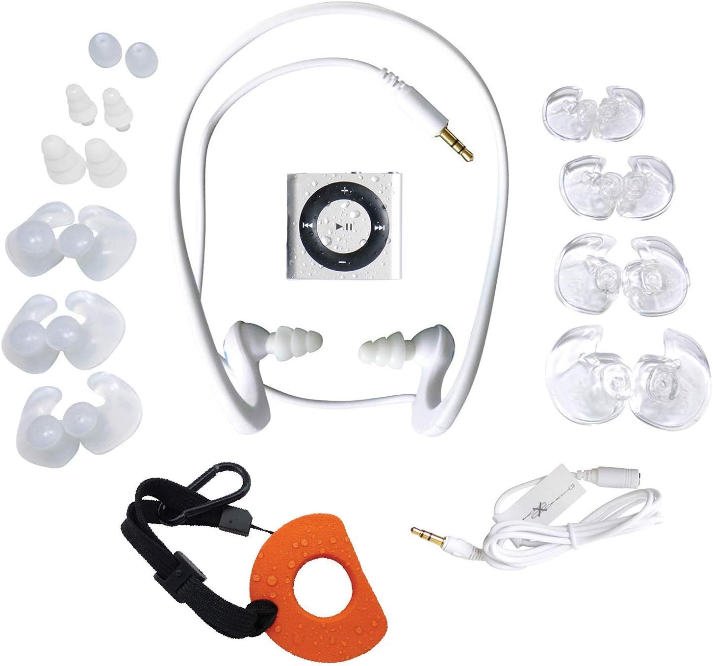 Underwater Audio Waterproofing compatible with iPod Shuffle (Silver) with HydroActive headphones