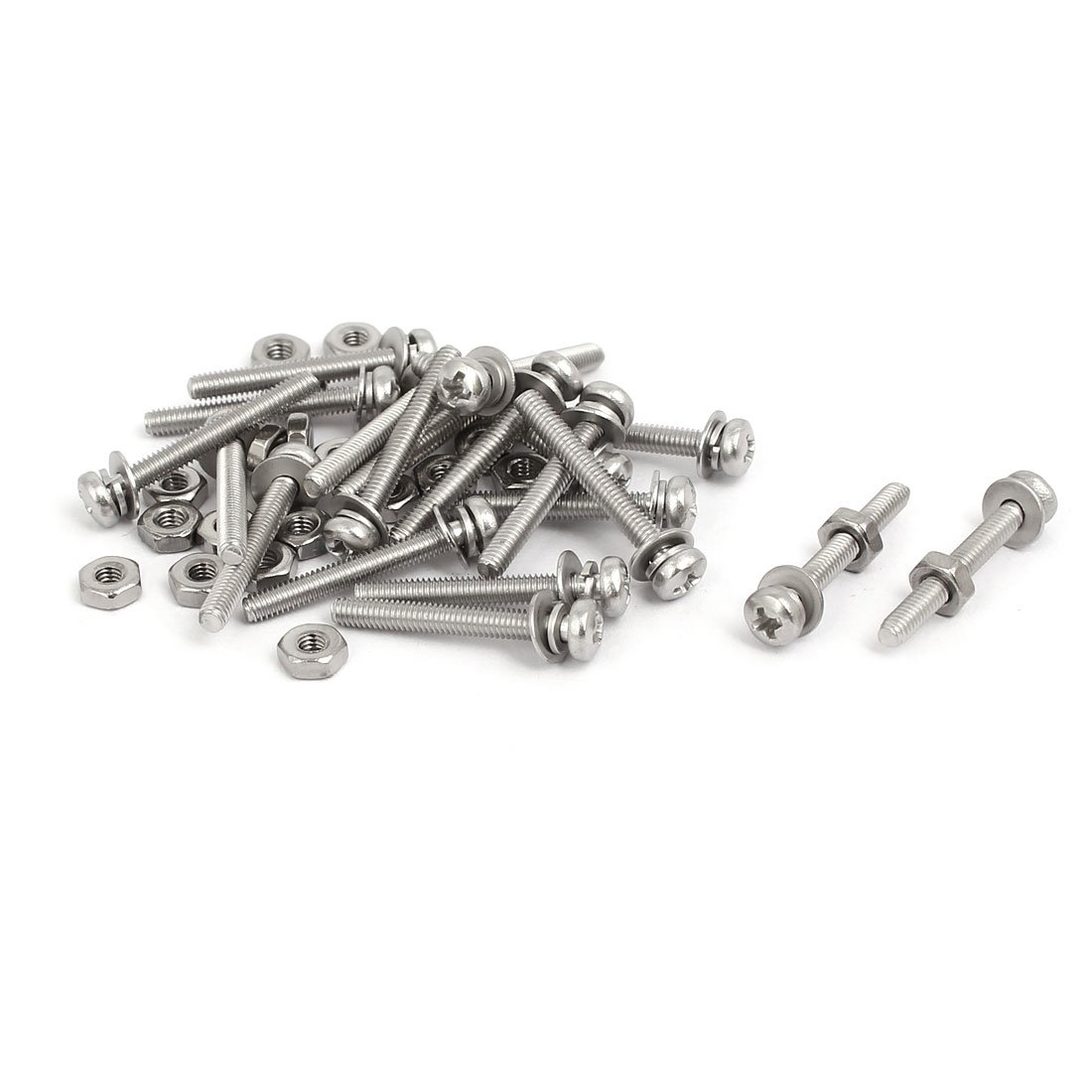 Sourcingmap M2.5x20mm 304 Stainless Steel Phillips Pan Head Bolt Screw Nut w Washer 20 Sets