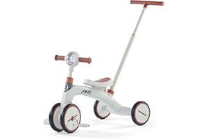 JMMD 4 in 1 Tricycle for Toddlers 1-3 Years Old, Toddler Bike with Push Handle, Kids Tricycles with Removable Pedals & Adjustable Seat for Boys and Girls, Brown