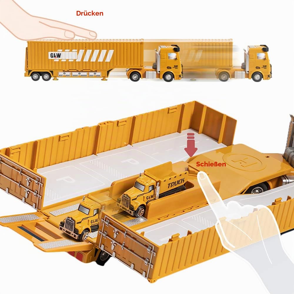 OR OR TU Baustellenfahrzeuge Kinder Kran LKW Sandkasten Spielzeug Musik & Lichter 360° Drehung Kinder Kran Bagger Betonmischer Parkhaus Spielzeug für 3 4 5 6 7 8+ Jahre Junge Geschenk 3