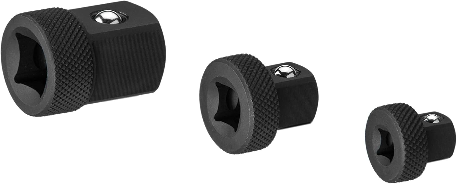 ARES 70198 - Low Profile Impact Socket Adapter Set - Impact-Rated Heat-Treated Chrome Vanadium Steel Features Knurling For Enhanced Grip: Automotive