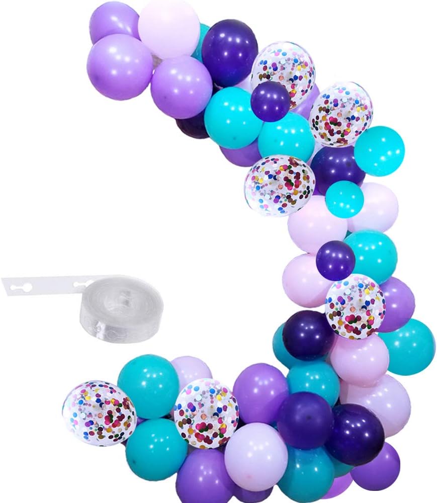 Elepplrty 16 ft Mermaid Balloon Arch，Include Purple Pink Turquoise Latex Balloons With Confetti Balloon for Used to Decorate Girl Birthday Party
