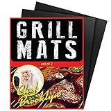 Chef Brooklyn BBQ Grill Mat – Set of 2 Heavy Duty Non-Stick Grilling Mats 16x13 Inch Ideal for Gas, Charcoal, Oven or Electric Barbeques Great Gift for Dad