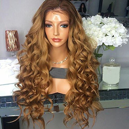 KRN Loose Wave Brazilian Human Hair Wigs for Black Women Glueless Lace Front Wigs Two Tone Ombre Color (16 Inch, Lace Front Wig)