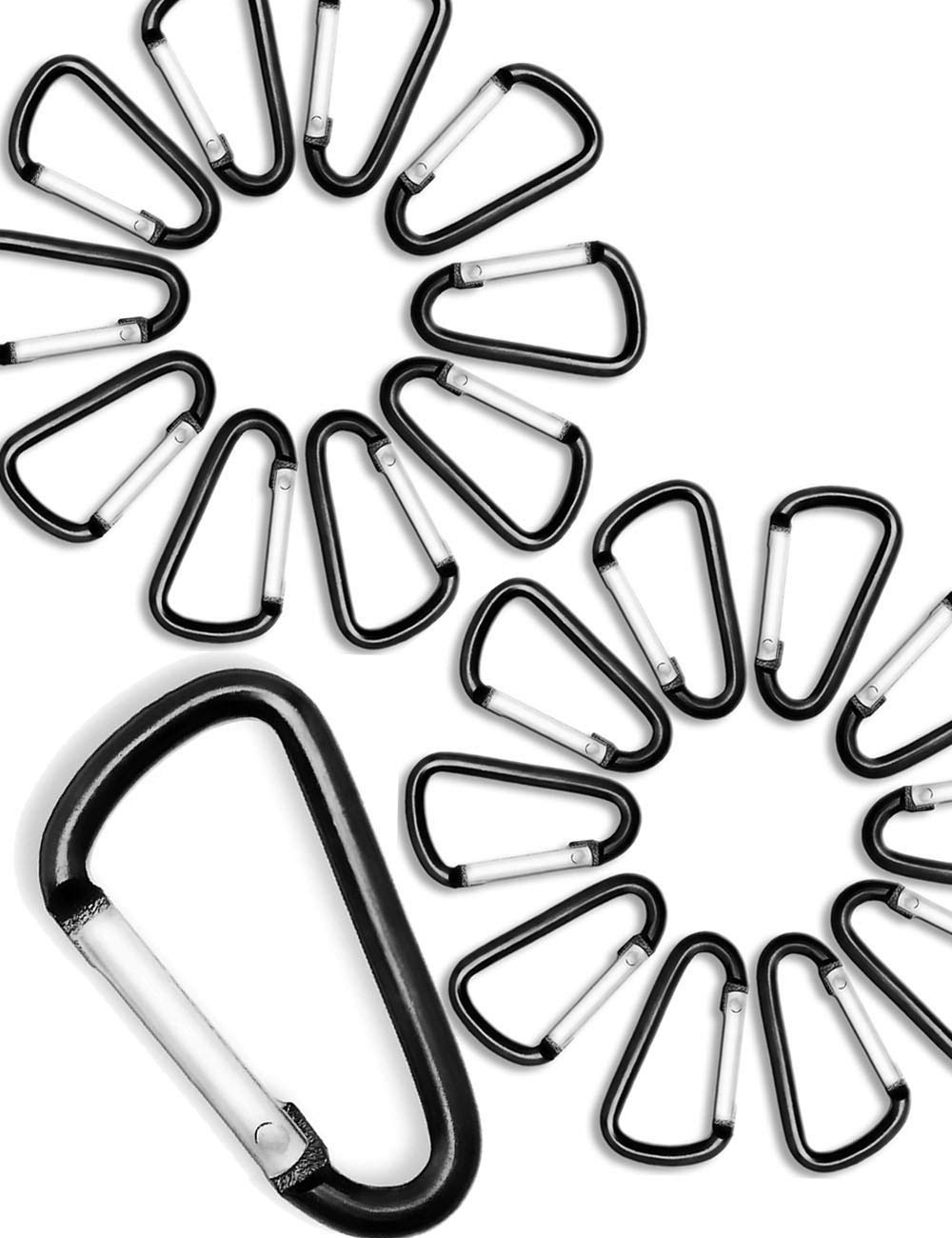 Outdoor Saxx® - 20 x Aluminium Mini Carabiner, Carabiner Hook for Attaching Gear to Backpack, Belt, Tent, Canoe, Key Pendant, 4 cm, Black, Pack of 20