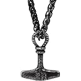 HAQUIL Viking Mjolnir Necklace, Antique Thor Hammer Amulet Pendant, Wheat Chain, Viking Jewelry Gift for Men and Women
