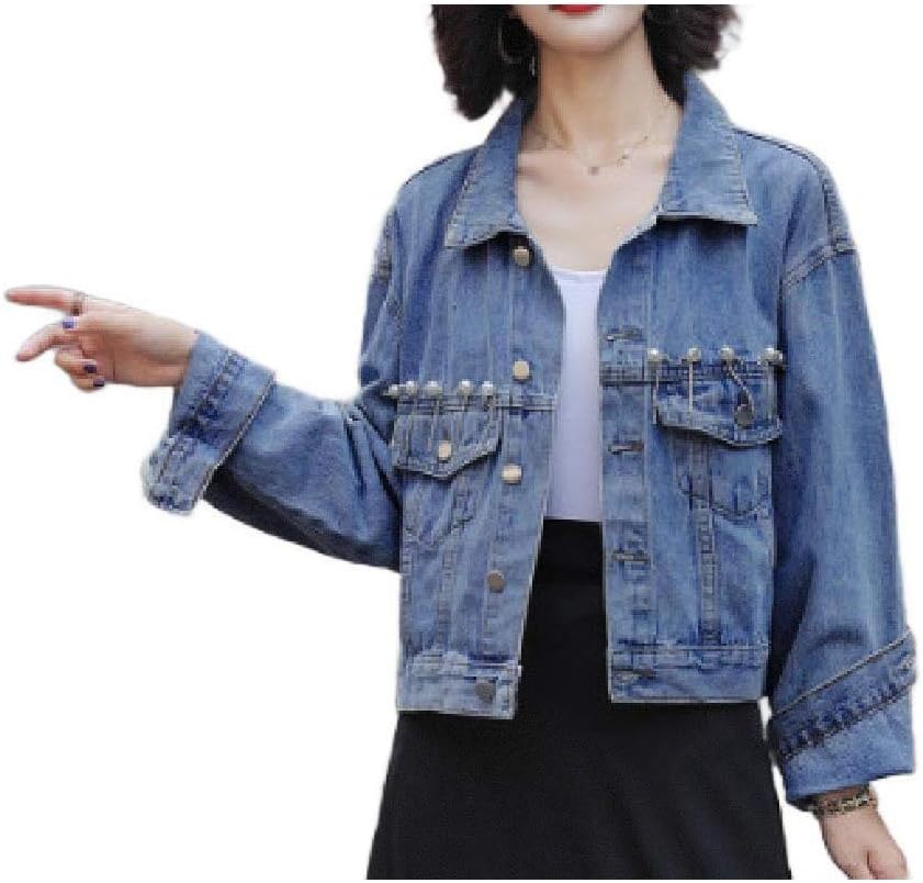 Sankt Women's Wild Short Botton Front Autumn Utility Pocket Jean Jacket