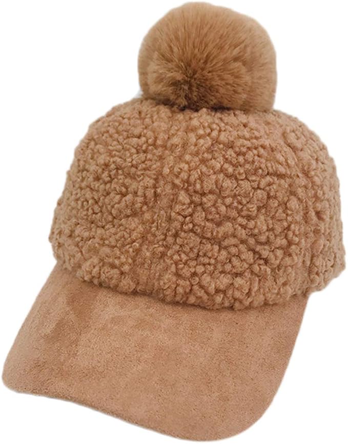 Women's Winter Faux Fleece Baseball Cap,Fuzzy Warm Visor