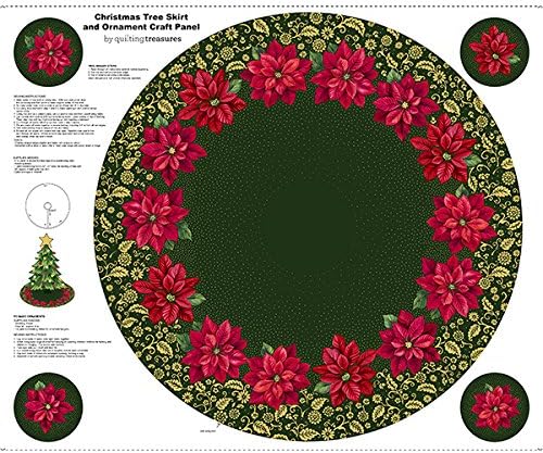 TREE SKIRT CHRISTMAS PANEL - Poinsettia Christmas Tree Skirt PANEL - QT40 - 100% Cotton - By Quilting Treasures