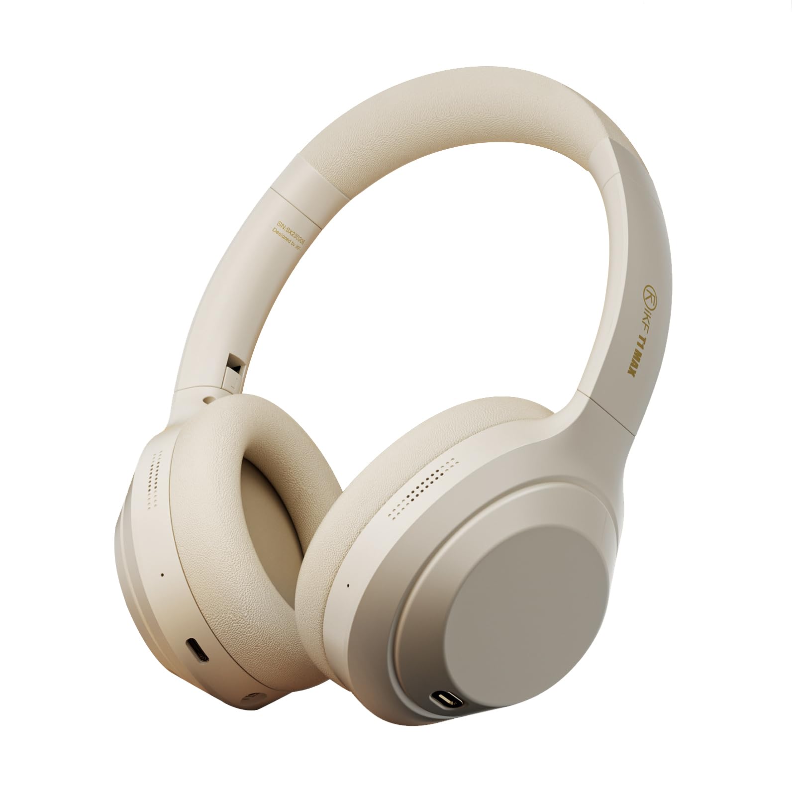 iKF T1 Max Bluetooth Headphones Active Noise Cancelling, Foldable Wireless Over-Ear Headphones with Built in Mic, 100H Playtime, HiFi Stereo Sound, Lightweight Headset with Fast Charging (Off White)