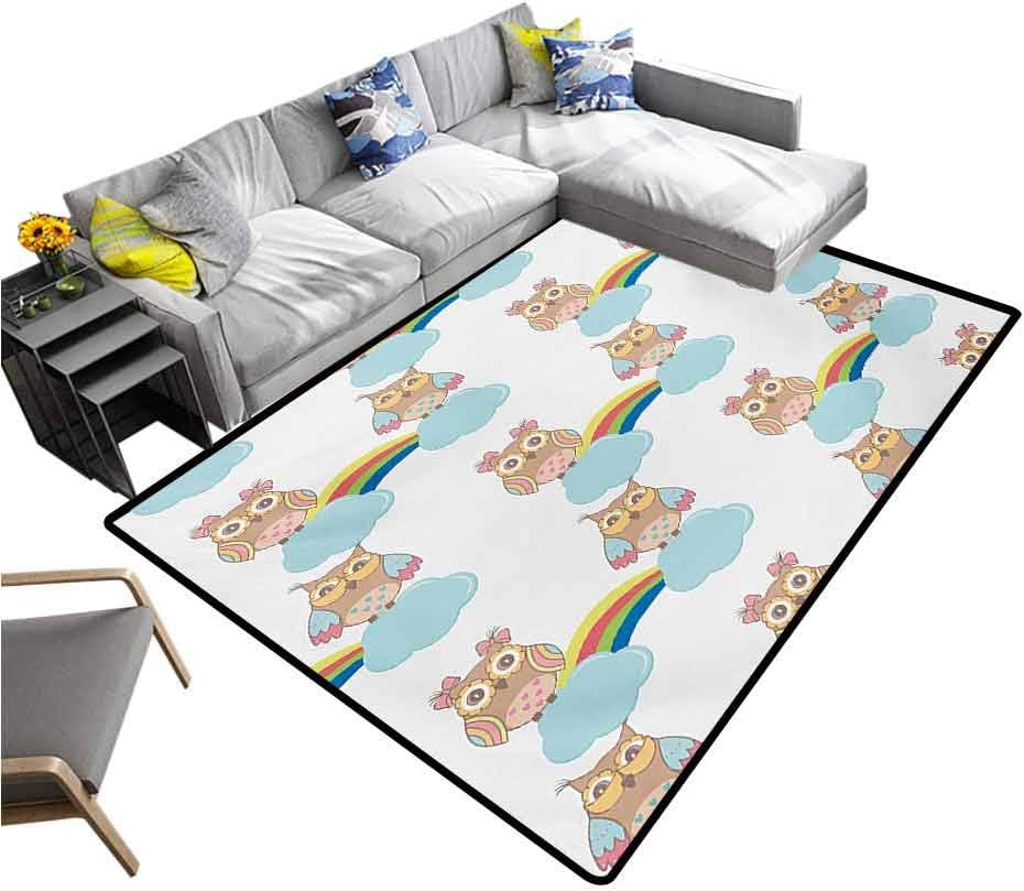 Owls Area Rug Pattern Owls on Clouds with Rainbows Sky After Rain Flying Birds Toys Summer Artwork Rug for Living Room，Kids Room，Bedroom Multicolor (5'7"x6'6")