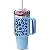 Ottle Deep Sea Diver 40 oz Insulated Tumbler with Handle and Straw Lid - Leak Proof, Cupholder Friendly Travel Mug - Stainless Steel Double Wall Water Bottle for Hot and Cold Drinks - Leopard Bloom
