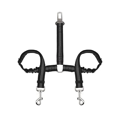 SlowTon Double Dog Sicherheitsgurt, Doppelhaustier-Sicherheitsgurt Verstellbarer mit elastischem Bungee und reflektierendem S