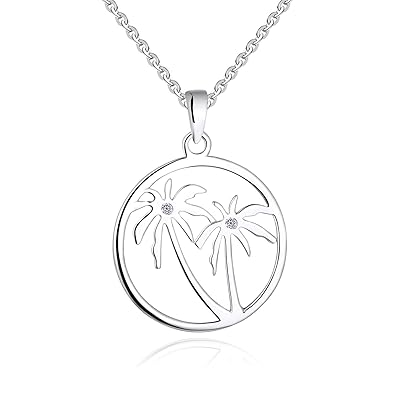 JO WISDOM - Kette Damen - Silber 925 Zirkonia Palme Halskette - Baum Anhänger für Madchen - Kettenlänge 45cm mit Geschenkbox
