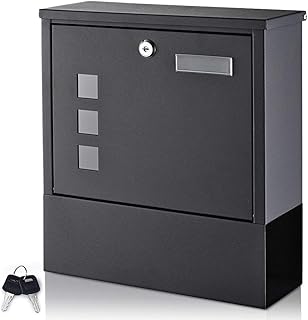 Briefkasten mit Zeitungsfach Edelstahl, WOOHSE Postkasten Wandbriefkasten inkl. Namensschild Sichtfenster und Zeitungsrolle, Mailbox Matt, Abschließbar, 2 Schlüssel, BxHxT: 300 x 330 x 85mm