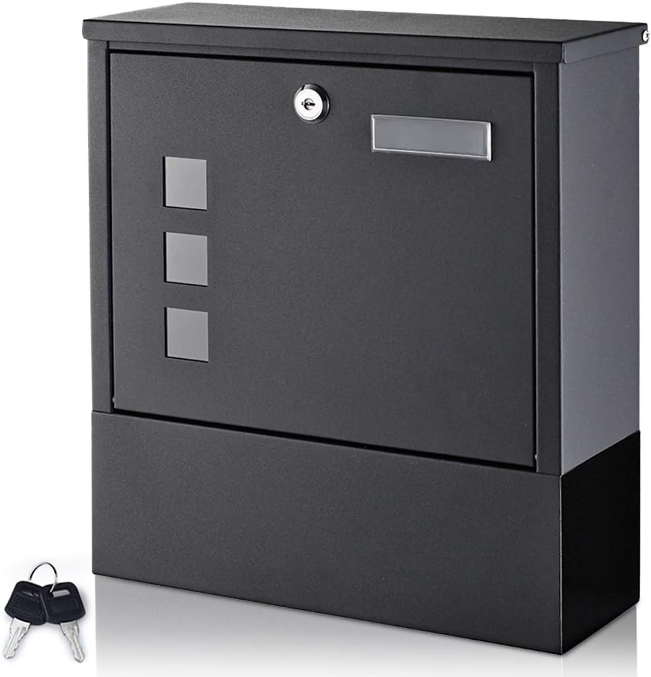 Briefkasten mit Zeitungsfach Edelstahl, WOOHSE Postkasten Wandbriefkasten inkl. Namensschild Sichtfenster und Zeitungsrolle, Mailbox Matt, Abschließbar, 2 Schlüssel, BxHxT: 300 x 330 x 85mm