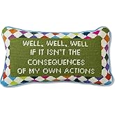 FURBISH Needlepoint Decorative Throw Pillow - Well Well Well - 8" x 14" - Small Embroidered Accent Pillow for Bed, Chair, Couch, Sofa - Eclectic Home Decor