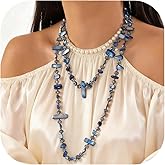 Gmai Colorful Bead Long Necklace for Women Boho Handmade Irregular Natural Shell jade Glass Beads Vintage Chunky Layered Sweater Chain Accessory Statement Jewelry
