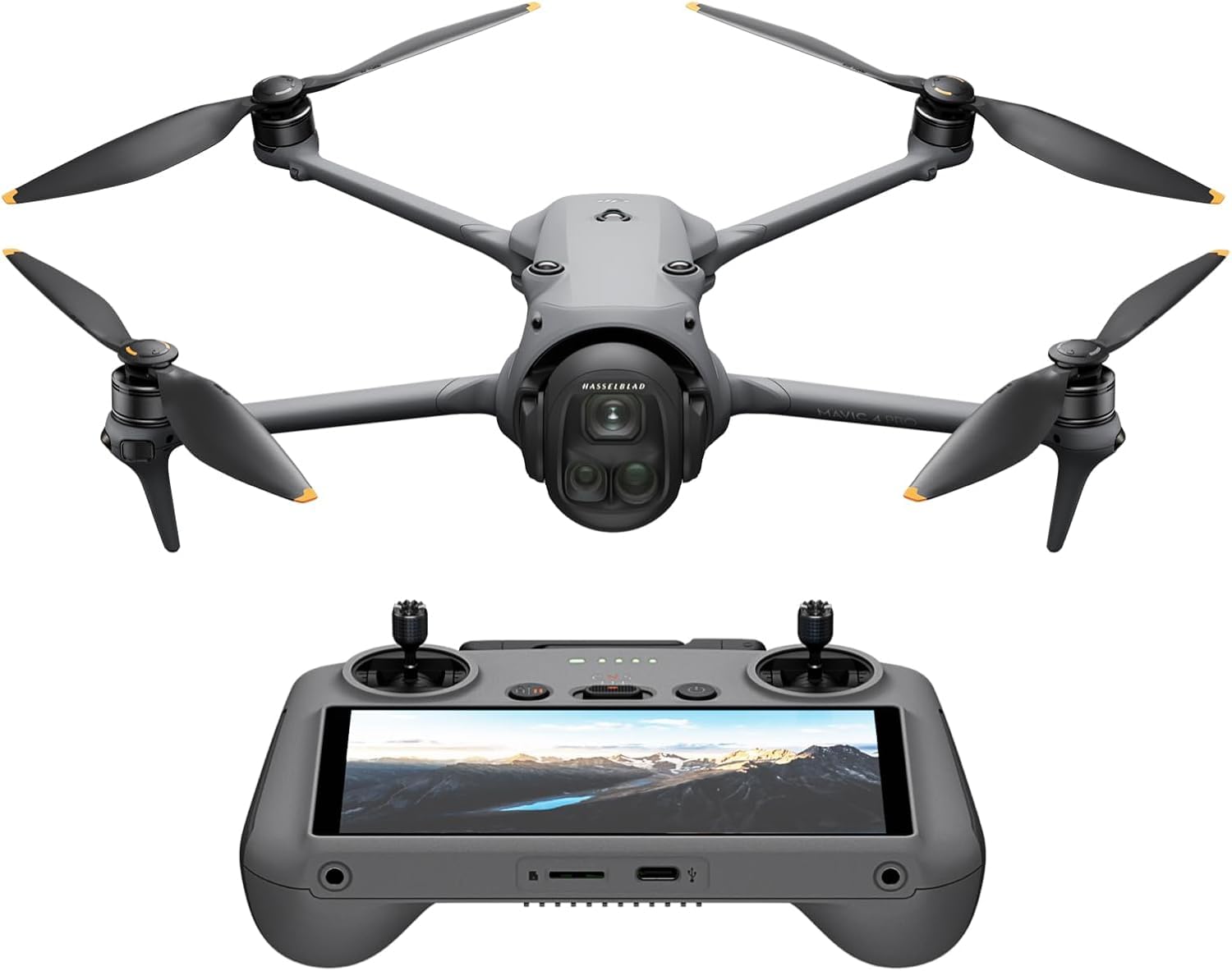 DJI Mavic 4 Pro con DJI RC 2, drone con tripla fotocamera dotato di fotocamera Hasselblad da 100 MP con CMOS 4/3, drone per professionisti, trasmissione video a 30 km, volo fino a 51 minuti