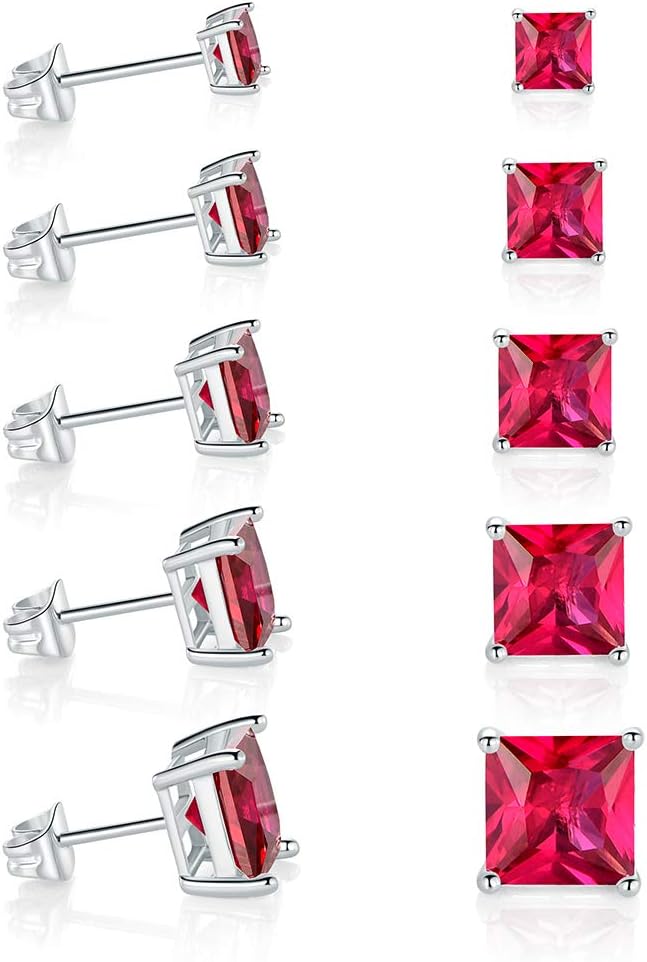 Gemsme18K White Gold Plated Princess Cut Tapoz Sparkly Spinel Crystal Gemstone Stud Earrings Pair of 5