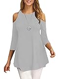 Afibi Womens Cold Shoulder 3/4 Sleeve Swing Tunic