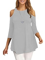 Afibi Womens Cold Shoulder 3/4 Sleeve Swing Tunic