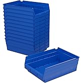Akro-Mils 30150 Plastic Shelf Bins, Heavy Duty Storage Bins for Garage, Closet, and Drawer Organization, 12" x 8" x 4", Blue, 12-Pack