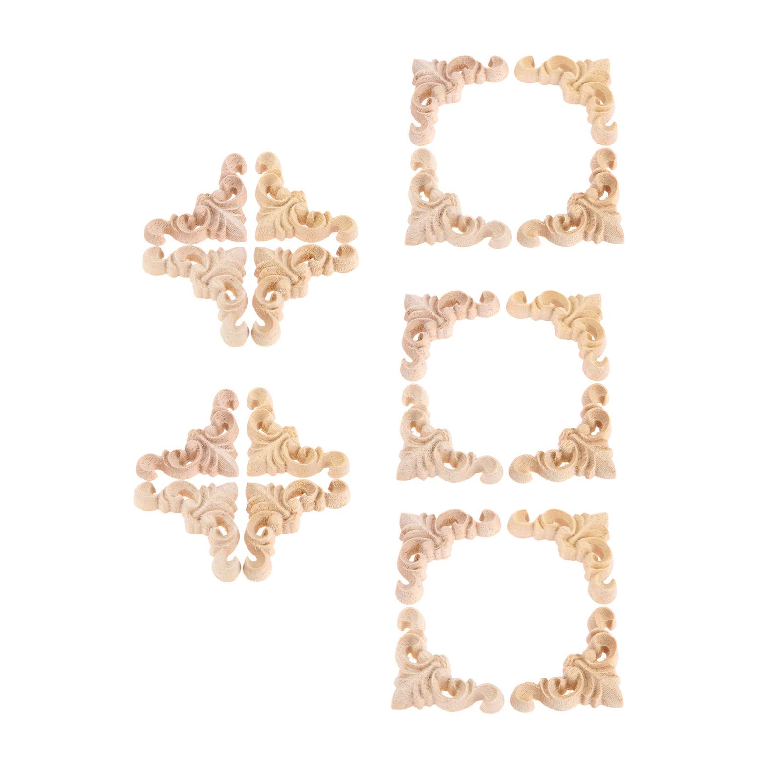 Photo 1 of 20Pcs Furniture Onlay Applique Frame for Home, 4x4cm/1.57"x1.57", Unpainted Woodcarving Corner Decal Cabinet Door Wall Ceiling Dresser