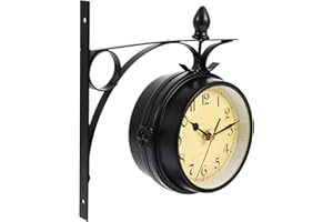 Garneck Retro Wrought Iron Double-Sided Wall Clock Battery Operated Vintage Room Wall Decoration for Living