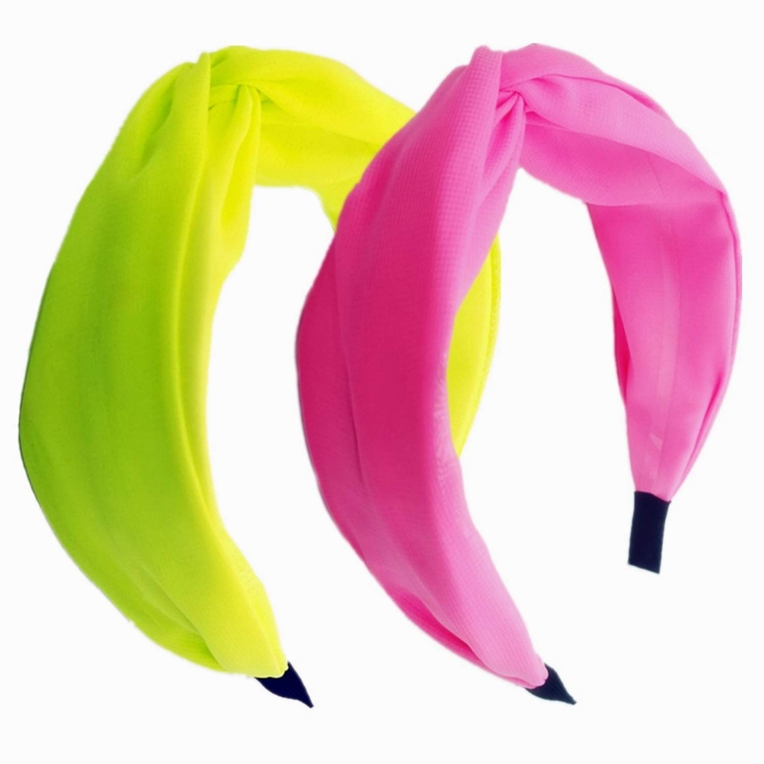 Photo 1 of hodooly 2 Pieces Knotted Headbands Fluorescent Turban Hairband Wide Hair Hoops for Women Girls Hair Accessories