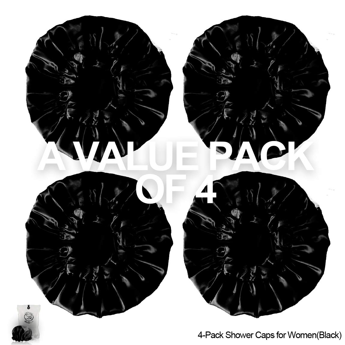 Shower Cap for Women Reusable Large Shower Cap for Men(Black 4 Pack XL) Satin Double Layer Extra Waterproof Long Hair Caps : Beauty
