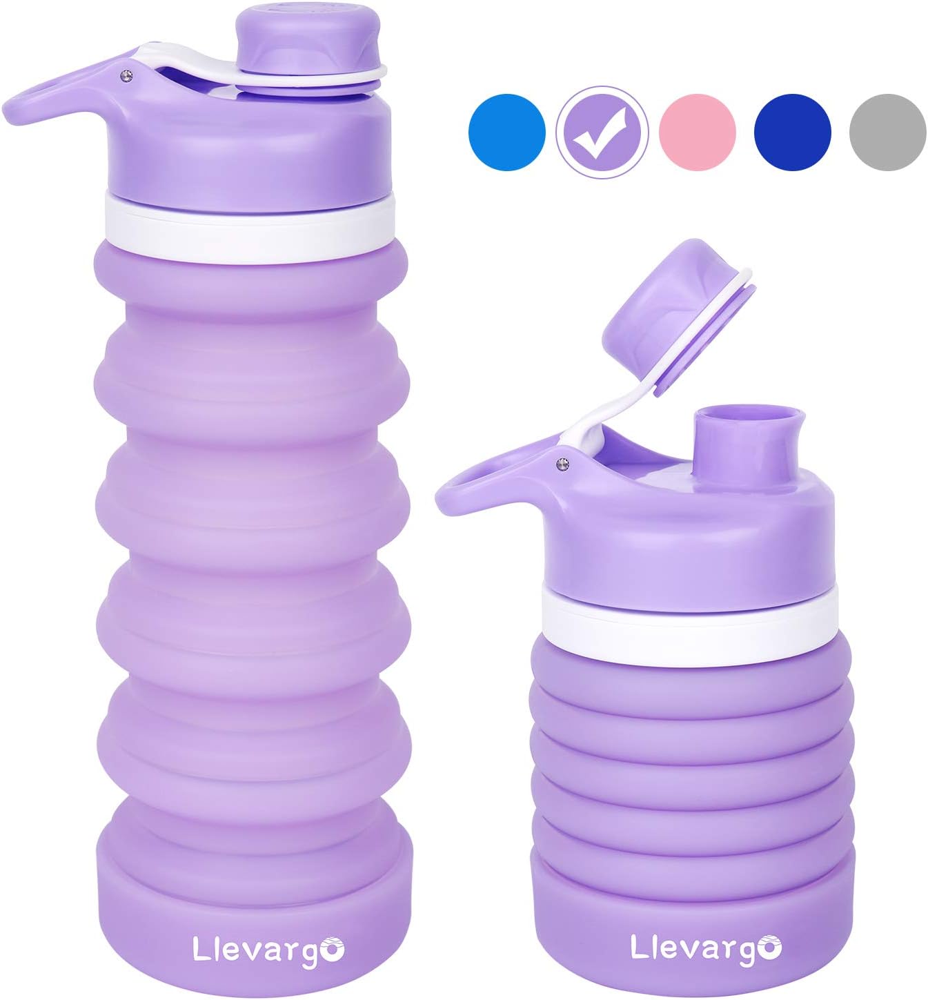 Llevargo Collapsible Water Bottle, BPA-Free, Food-Grade Silicone Leak Proof Portable Sports Travel Water Bottle for Outdoor, Gym, Hiking, 20oz