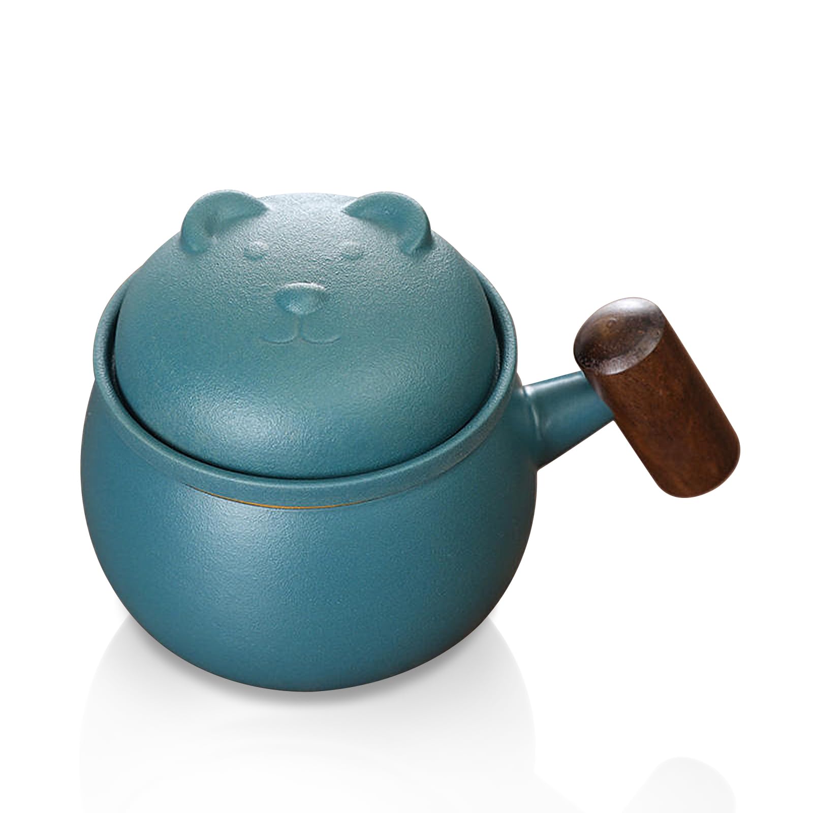 fanquare Tea Infuser Mug Cute Bear Green Ceramic Tea Cup with Lid, Portable Travel Tea Steeping Mug for Loose Leaf