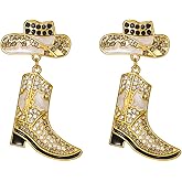 Rhinestone Western Boots Earrings Crystal Cowgirl Cowboy Enamel Hat Rodeo Boot Drop Dangle Earrings Boho Western Earrings for Women